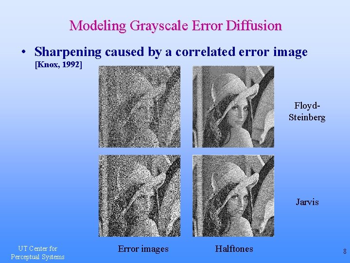 Modeling Grayscale Error Diffusion • Sharpening caused by a correlated error image [Knox, 1992]