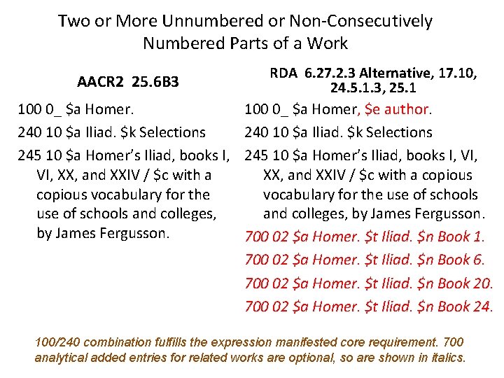 Two or More Unnumbered or Non-Consecutively Numbered Parts of a Work AACR 2 25.