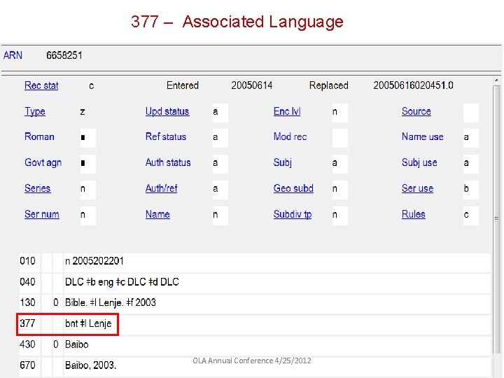 377 – Associated Language OLA Annual Conference 4/25/2012 