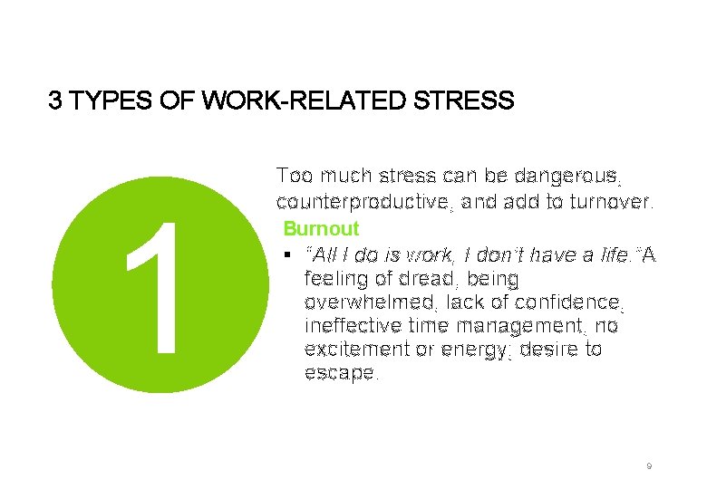 3 TYPES OF WORK-RELATED STRESS 1 Too much stress can be dangerous, counterproductive, and