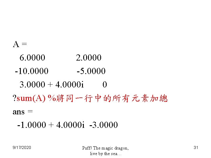 A= 6. 0000 2. 0000 -10. 0000 -5. 0000 3. 0000 + 4. 0000