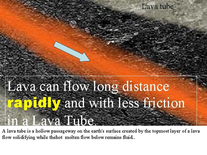 Lava tube Lava can flow long distance rapidly and with less friction in a