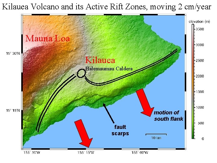 Kilauea Volcano and its Active Rift Zones, moving 2 cm/year Mauna Loa Kilauea Halemaumau