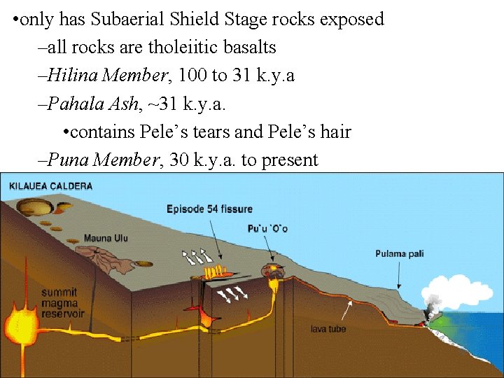  • only has Subaerial Shield Stage rocks exposed –all rocks are tholeiitic basalts