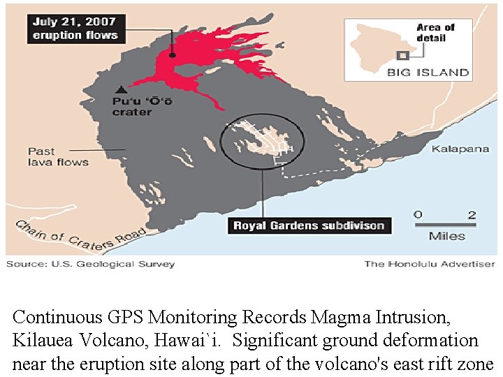 Continuous GPS Monitoring Records Magma Intrusion, Kilauea Volcano, Hawai`i. Significant ground deformation near the
