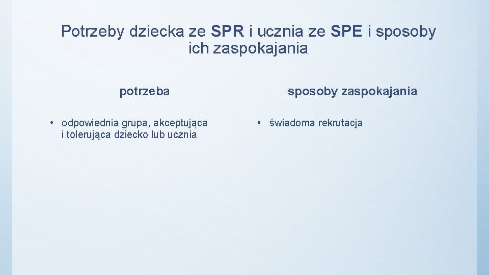 Potrzeby dziecka ze SPR i ucznia ze SPE i sposoby ich zaspokajania potrzeba •