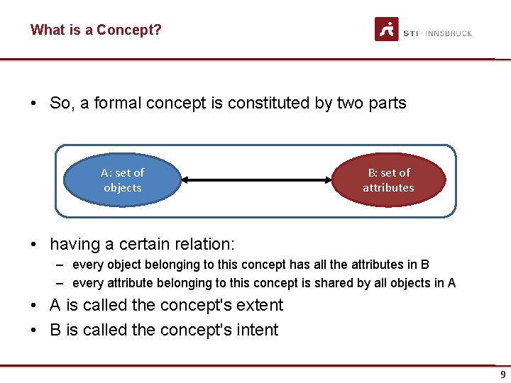 What is a Concept? • So, a formal concept is constituted by two parts