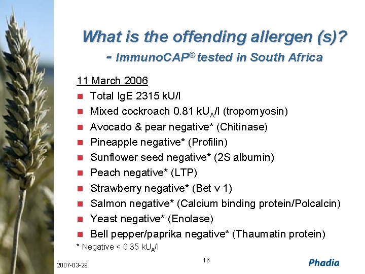 What is the offending allergen (s)? - Immuno. CAP® tested in South Africa 11