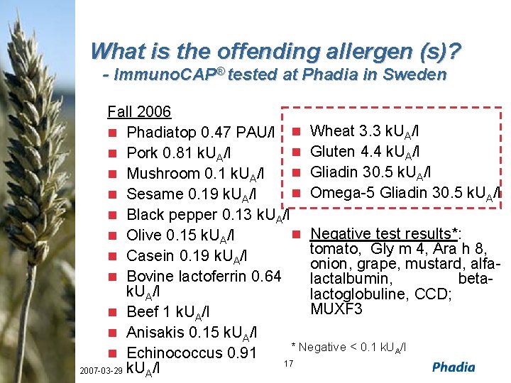What is the offending allergen (s)? - Immuno. CAP® tested at Phadia in Sweden