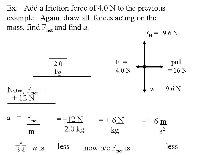 Ex: Add a friction force of 4. 0 N to the previous example. Again,