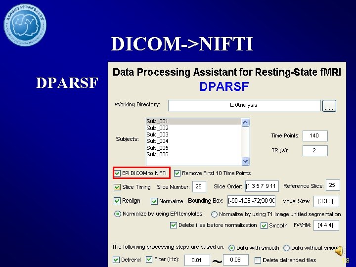 DICOM->NIFTI DPARSF 18 