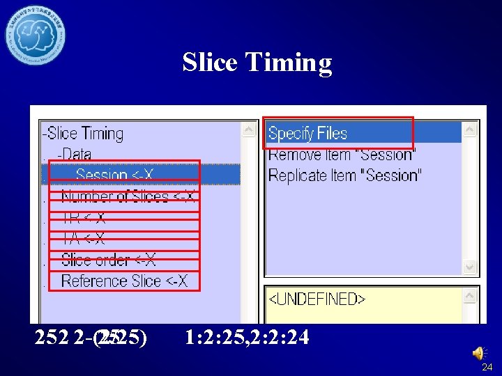 Slice Timing 252 2 -(2/25) 25 1: 2: 25, 2: 2: 24 24 