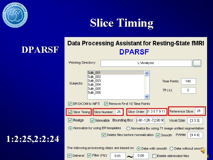 Slice Timing DPARSF 1: 2: 25, 2: 2: 24 26 