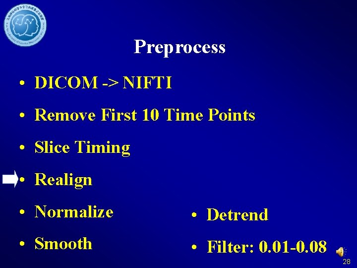 Preprocess • DICOM -> NIFTI • Remove First 10 Time Points • Slice Timing