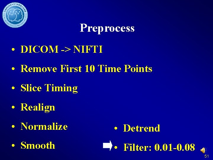 Preprocess • DICOM -> NIFTI • Remove First 10 Time Points • Slice Timing