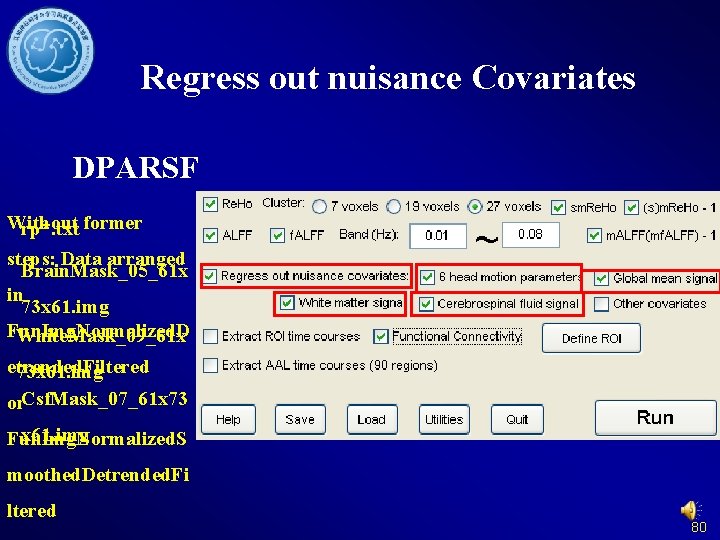 Regress out nuisance Covariates DPARSF Without rp*. txt former steps: Data arranged Brain. Mask_05_61