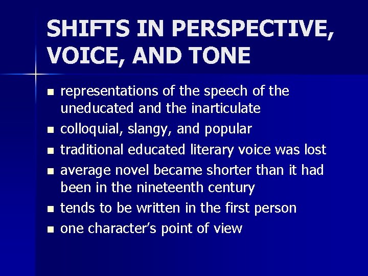 SHIFTS IN PERSPECTIVE, VOICE, AND TONE n n n representations of the speech of