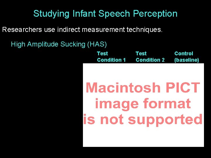 Studying Infant Speech Perception Researchers use indirect measurement techniques. High Amplitude Sucking (HAS) Test