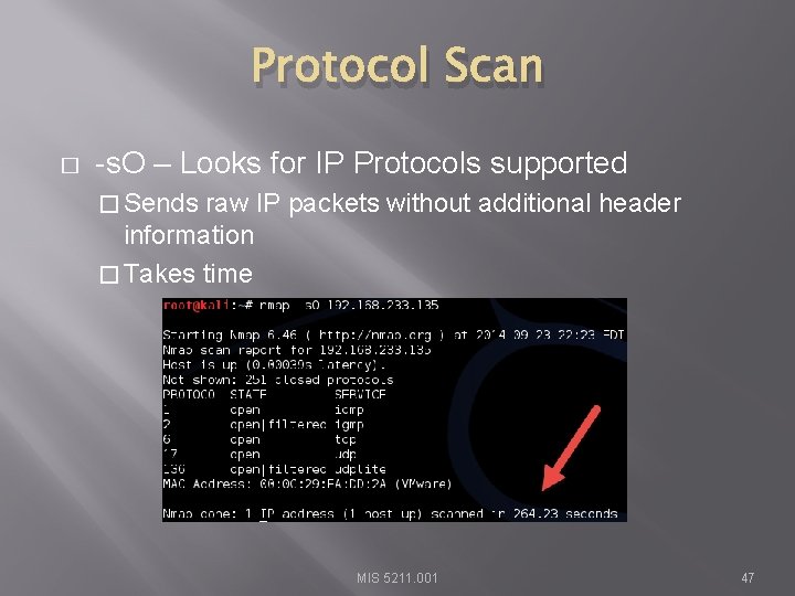 Protocol Scan � -s. O – Looks for IP Protocols supported � Sends raw