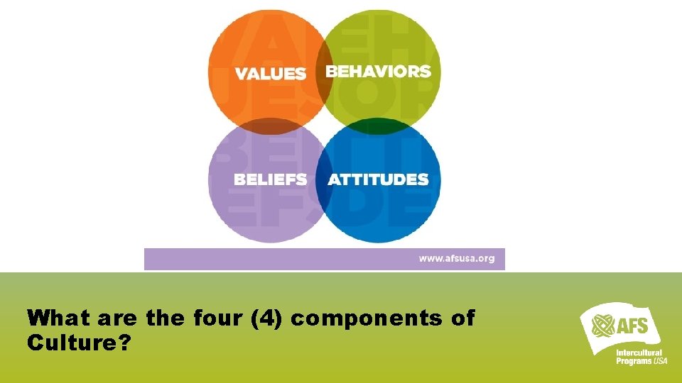 What are the four (4) components of Culture? 