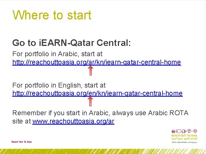 Where to start Go to i. EARN-Qatar Central: For portfolio in Arabic, start at