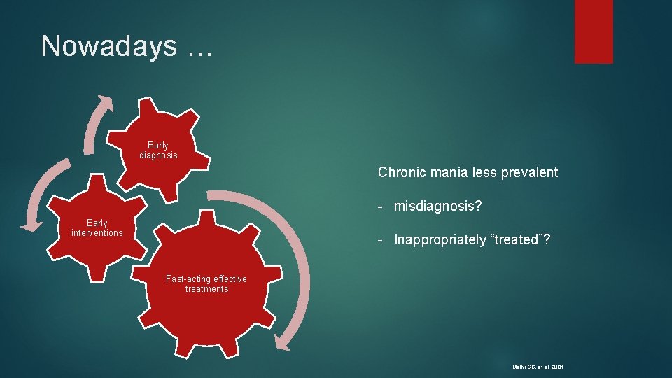 Nowadays … Early diagnosis Chronic mania less prevalent - misdiagnosis? Early interventions - Inappropriately