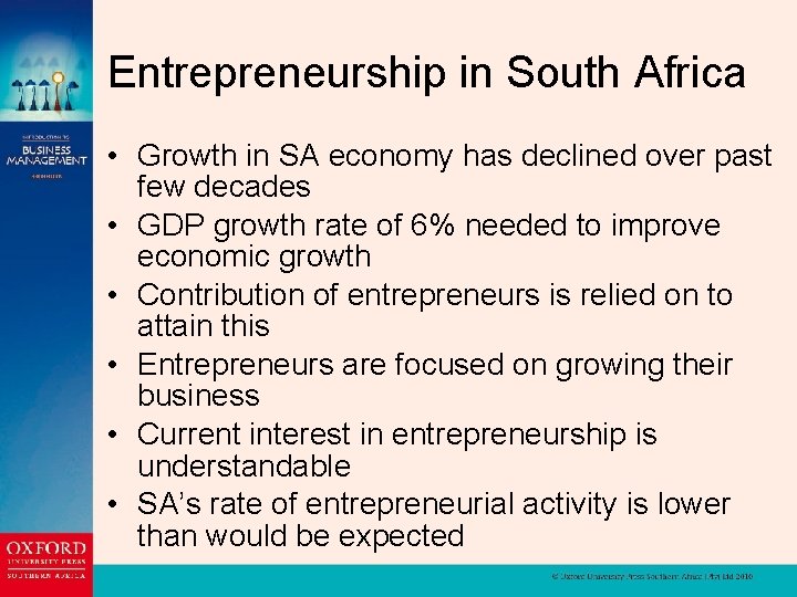 Entrepreneurship in South Africa • Growth in SA economy has declined over past few