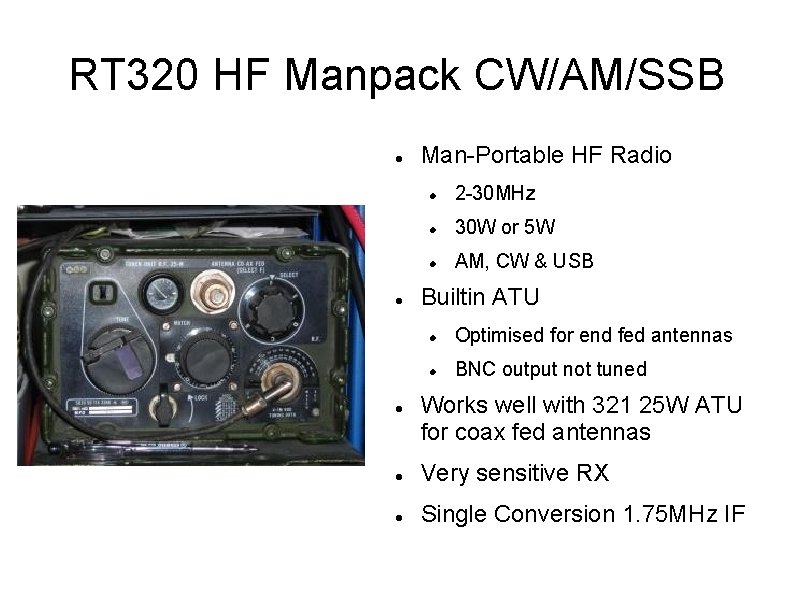 RT 320 HF Manpack CW/AM/SSB Man-Portable HF Radio 2 -30 MHz 30 W or