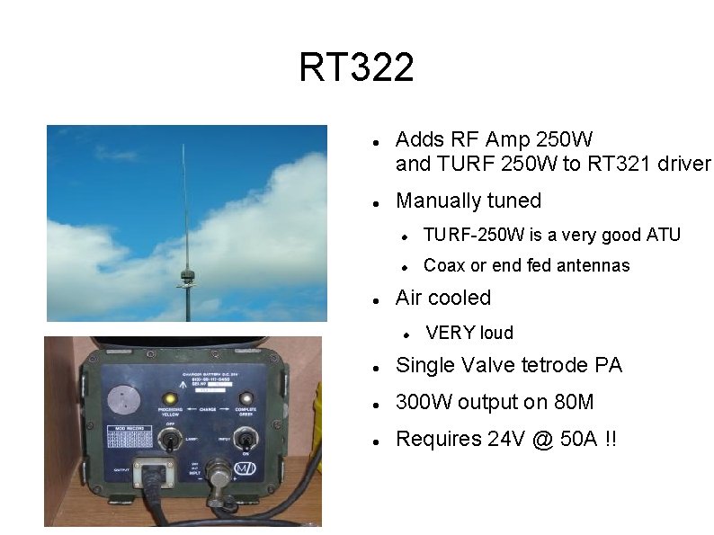 RT 322 Adds RF Amp 250 W and TURF 250 W to RT 321