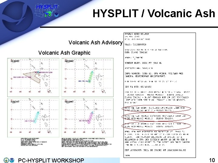 HYSPLIT / Volcanic Ash Advisory Volcanic Ash Graphic PC-HYSPLIT WORKSHOP 10 