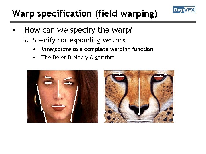 Warp specification (field warping) • How can we specify the warp? 3. Specify corresponding