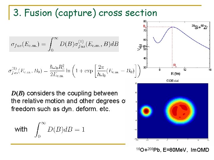 3. Fusion (capture) cross section D(B) considers the coupling between the relative motion and