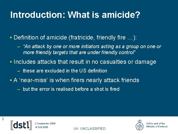Introduction: What is amicide? • Definition of amicide (fratricide, friendly fire …): – “An