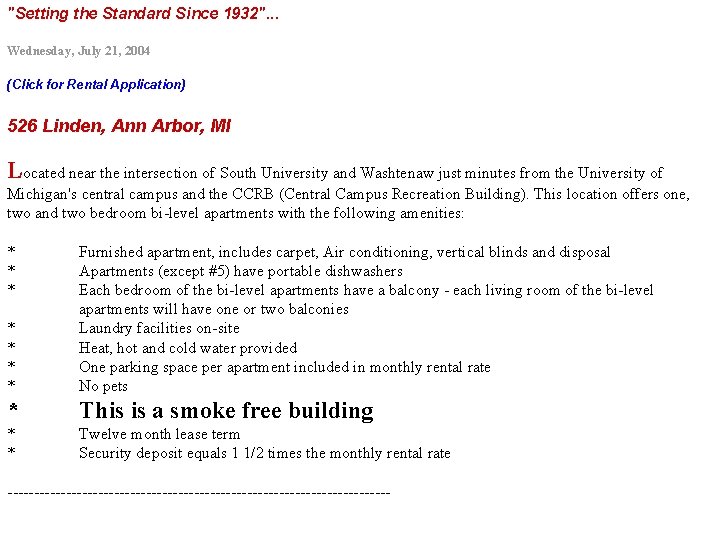 "Setting the Standard Since 1932". . . Wednesday, July 21, 2004 (Click for Rental
