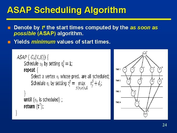 ASAP Scheduling Algorithm n Denote by ts the start times computed by the as