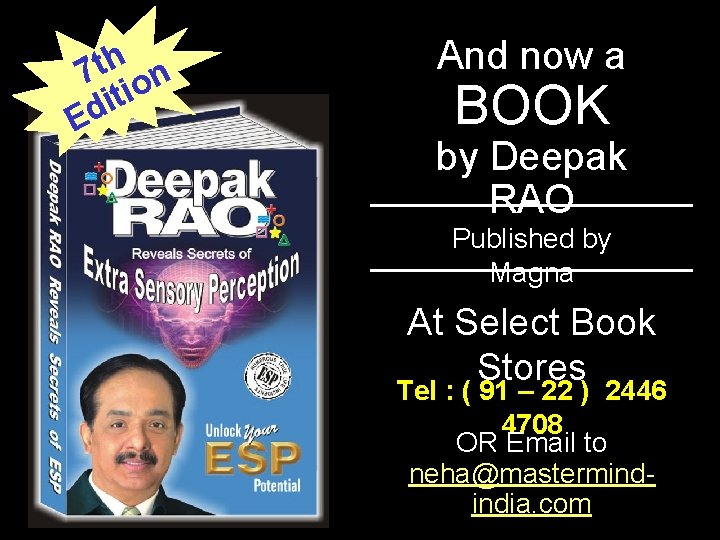 h t 7 on i t i Ed Deepak RAO And now a BOOK