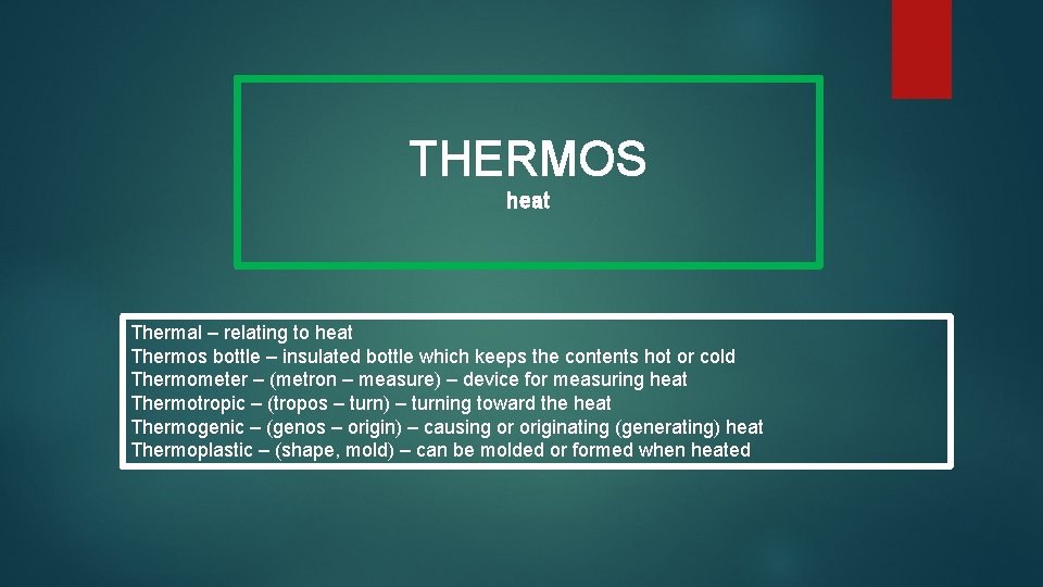 THERMOS heat Thermal – relating to heat Thermos bottle – insulated bottle which keeps