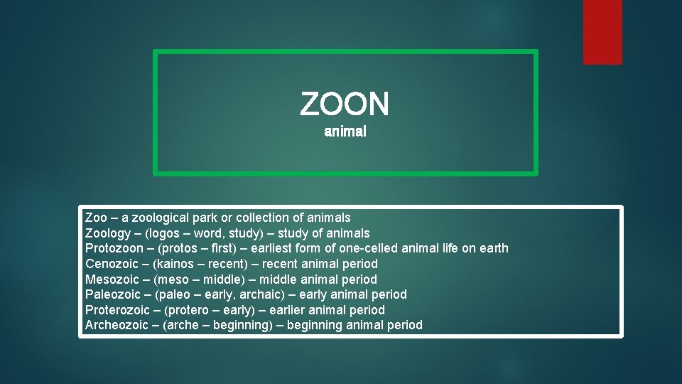ZOON animal Zoo – a zoological park or collection of animals Zoology – (logos