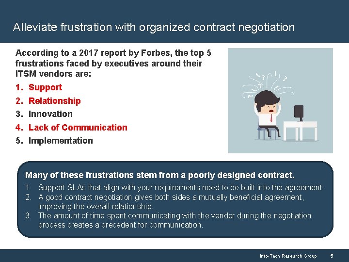 Alleviate frustration with organized contract negotiation According to a 2017 report by Forbes, the