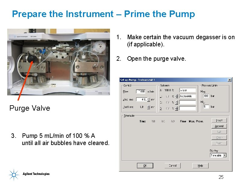 Prepare the Instrument – Prime the Pump 1. Make certain the vacuum degasser is