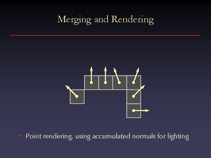 Merging and Rendering • Point rendering, using accumulated normals for lighting 