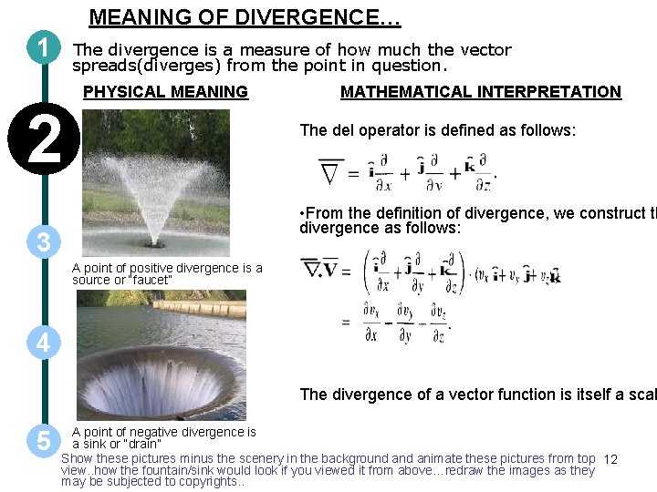 MEANING OF DIVERGENCE… 1 The divergence is a measure of how much the vector