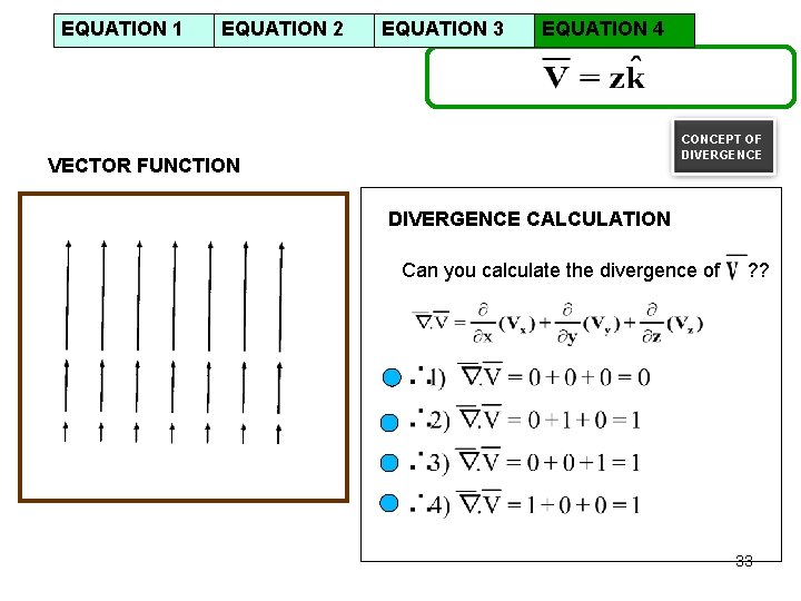 EQUATION 1 EQUATION 2 EQUATION 3 EQUATION 4 CONCEPT OF DIVERGENCE VECTOR FUNCTION DIVERGENCE