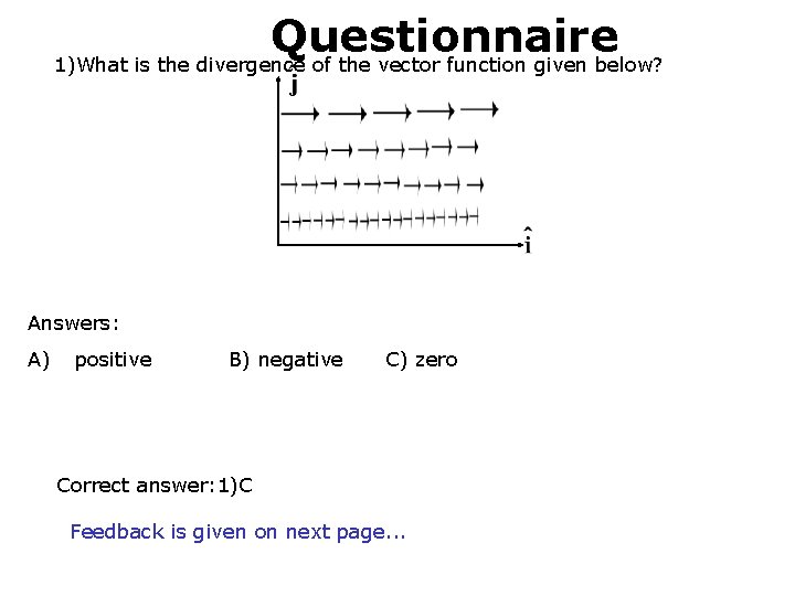 1. 4 Questionnaire 1)What is the divergence of the vector function given below? II