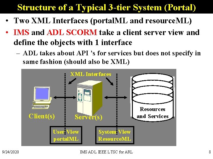 Structure of a Typical 3 -tier System (Portal) • Two XML Interfaces (portal. ML