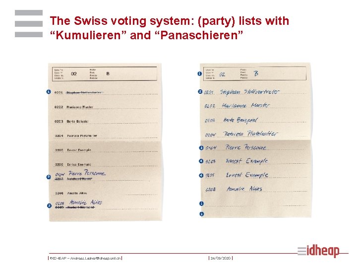 The Swiss voting system: (party) lists with “Kumulieren” and “Panaschieren” | ©IDHEAP – Andreas.