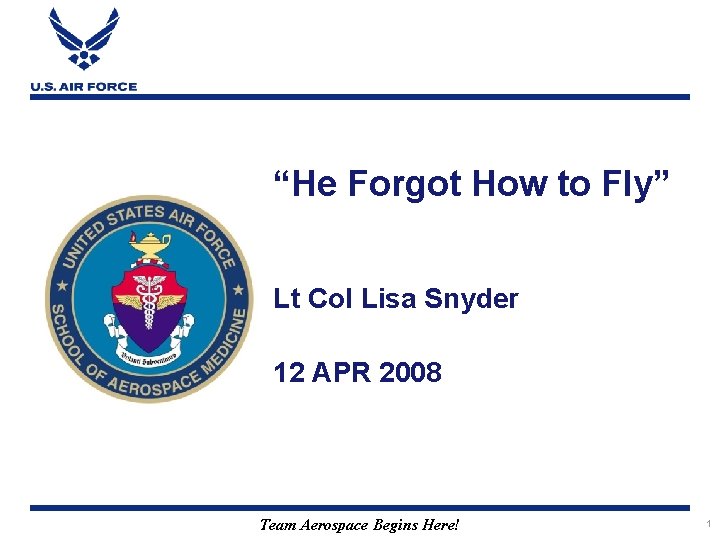 “He Forgot How to Fly” Lt Col Lisa Snyder 12 APR 2008 Team Aerospace