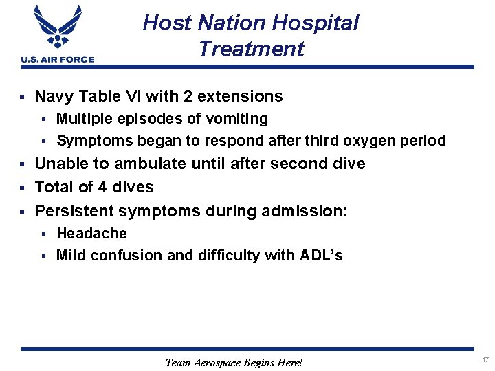 Host Nation Hospital Treatment § Navy Table VI with 2 extensions Multiple episodes of
