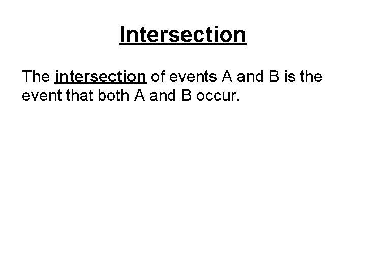 Intersection The intersection of events A and B is the event that both A