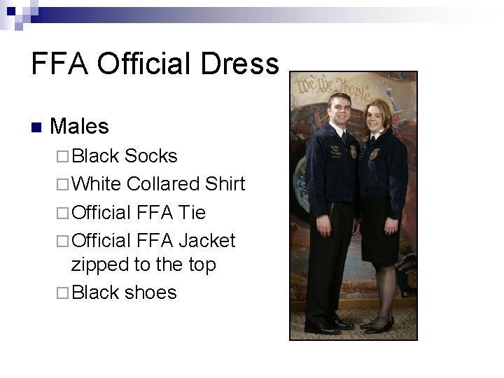 FFA Official Dress n Males ¨ Black Socks ¨ White Collared Shirt ¨ Official
